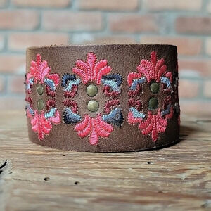 Embroidered Leather Cuff Bracelet